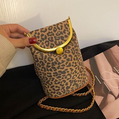 Vintage Small Tote Bucket Bag 2021 New Quality PU Leather Leopard Womens Designer Handbag Luxury Brand Shoulder Messenger Bag