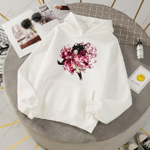 Kawaii Hoodie Demon Slayer Kamado Nezuko Cartoon Print Ulzzang Gothpunk Women Sweatshirt Y2K White Cute Harajuku Vintage Clothes