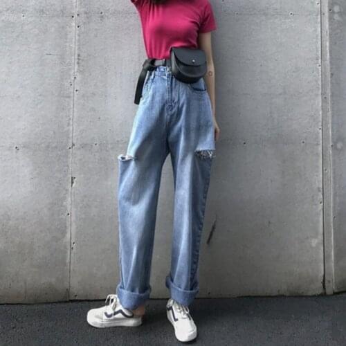 Woman Jeans High Waist Ripped Jeans 2020 Sale Items For Clothes Wide Leg Denim Clothing Blue Streetwear Fashion Vintage Pants