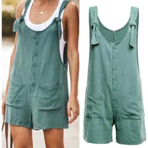 EaseHut Women Rompers Summer Casual Loose Sleeveless Jumpsuit Solid Button Pocket Suspenders Bib Wide Leg Playsuits Overalls
