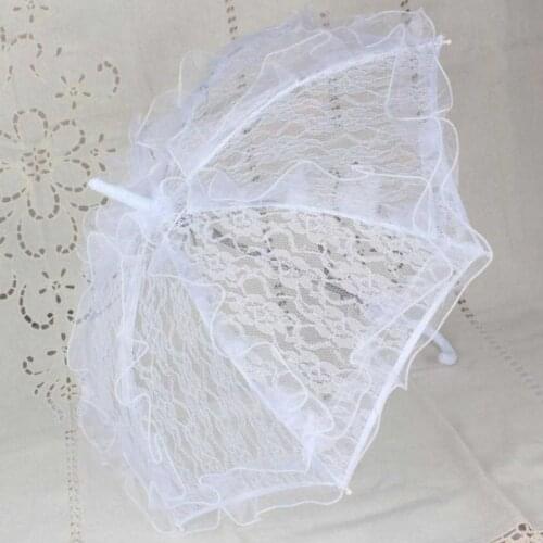 Womens Western Style Wedding Floral Lace Umbrella Wedding Bridal Manual Opening Fleur Parasol Ruffles Trim Romantic