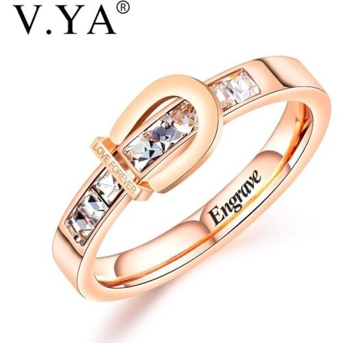 V.YA Fashion LOVE FOREVER rings for women Simple creative ring Titanium steel inlaid zircon rose gold ring Jewelry for gift