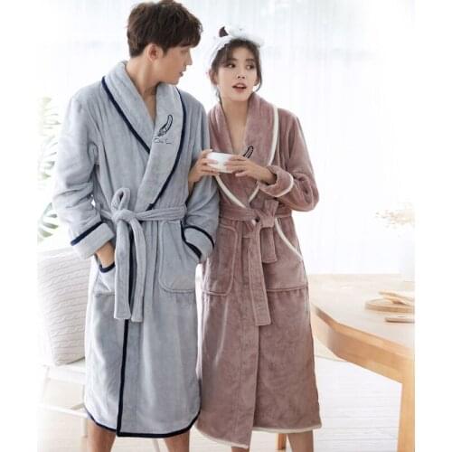 Winter Thick Warm Women Coral Fleece Kimono Robe Lovers Couple Nightgown Bath Gown Sleepwear Men Large Nightwear 3XL