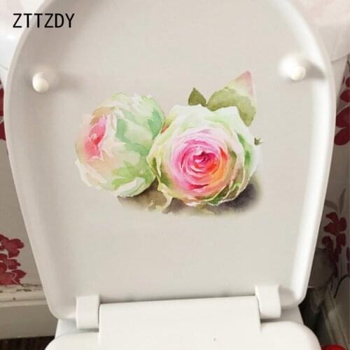 ZTTZDY 23*19.2CM Watercolor Hand Painted Rose Toilet Seat Sticker Home Room Wall Decor T2-0622