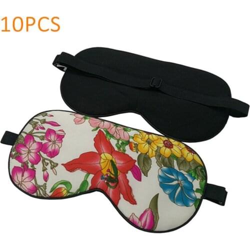 10PCS/Lot 100% Pure Silk Sleep Eye Mask Floral Printed Silk Eye Cover Shade Super Smooth Blindfold Travel Relax Aid Adjustable