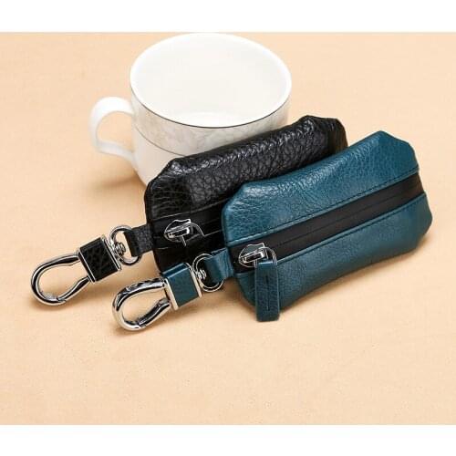 2021 new upgraded leather car key case leather lychee pattern waterproof zipper car universal key cover