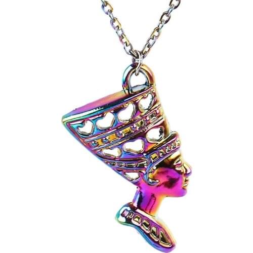 24009 Rainbow Color Alloy vintage Pyramid Ancient Egyptian Pharaoh head hat Necklace free Stainless Steel Chain