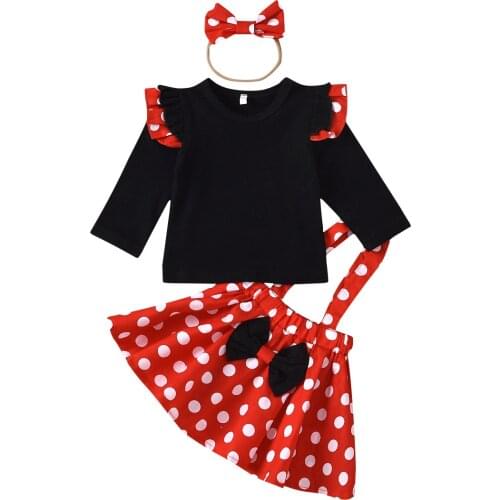 3PCS Kids Girl Dress Toddler Vetement Fille Girls Outfits Long Sleeve Baby Shirt+Strap Dress+Headband for Princess 0-5Years