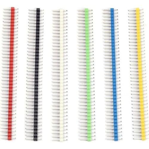 30pcs 40 Pin Connector Male 2.54mm Pitch Pin Header Strip 1x40 Single Row 40 Pin Connector Kit for PCB board 6 Colors Each 5pcs