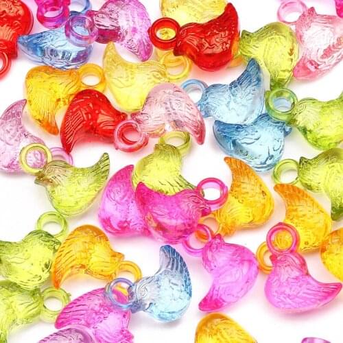 Fashion 30pcs 16x13mm Acrylic Bird Pendants Mixed Colorful Transparent Keychain Necklace Pendant DIY Handmade Making Accessories