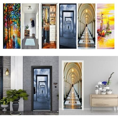 3D Art Door Sticker, PVC Wall Decals, Eco Friendly Waterproof Decorative Fridge Sticker, 200x77cm, 2 Pieces/Set