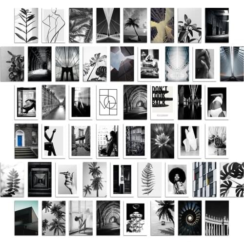 50pcs Cityscape Photo Wall Collage Kit Black White Modern Fashion City Women Plant Wall Art Bedroom Girls Aesthetic Room Decor