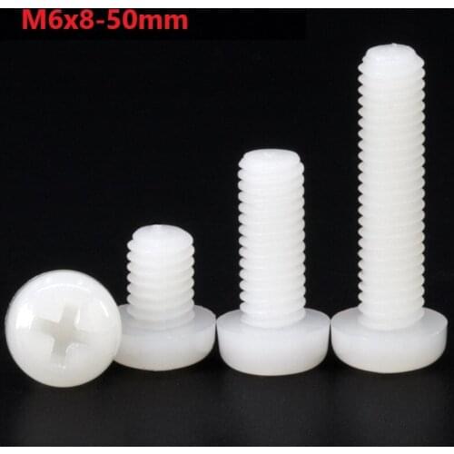 6mm White Nylon Phillips Pan Head Screws M6 x 8 10 12 15 25 30 35 40 50mm Plastic Cross Recessed RoundHead Bolts Flame Retadant