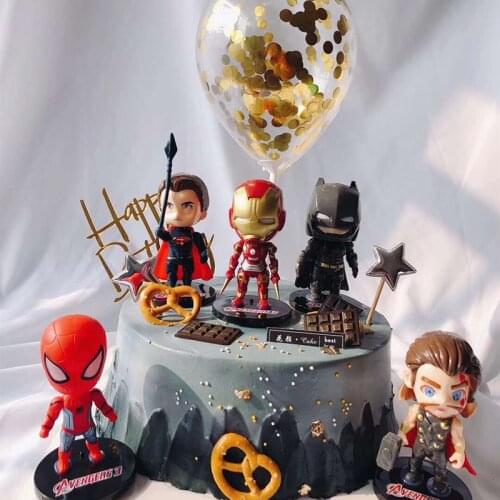 6pcs/lot Kid Favor Avengers Birthday Cake Decoration Avengers Cake Plastic Spiderman Superhero Iron Man Captain America Decor
