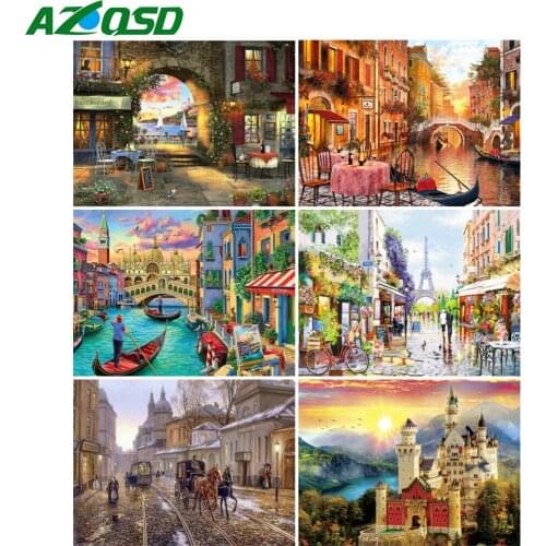 AZQSD 5D Diamond Painting Street Scenery Rhinestones Picture Full Square Drill Diamond Embroidery Landscape Mosaic Decor Kits