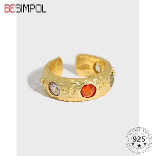 Besimpol French Style Colorful Zircon Ring High Quality Real 925 Sterling Silver Rings For Women Fashion Luxury Fine Jewelry