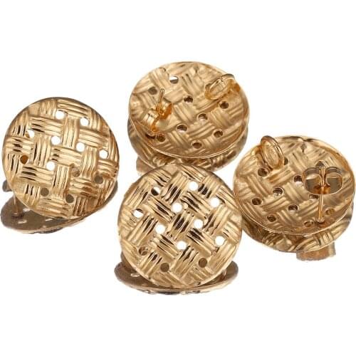 10pcs/lot Stainless Steel Gold Big Stud Earrings Post Loop Bent Round Ear Components for DIY Making Findings Wholesale bulk