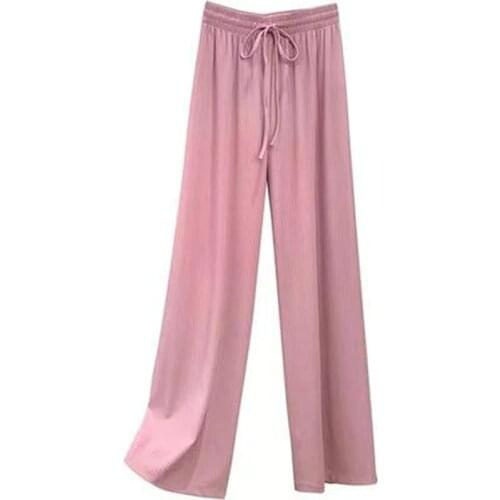 Soft Comfort Ladies Pants New High Waist Casual Summer Wide Leg Pants Ankle-Length Lace Up Female Trousers Slacks