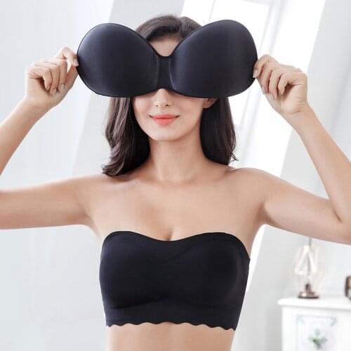 Plus Size Bras Strapless For Women Underwear Solid Color Self Adhesive Invisible Bra 2019 Hot Push Up Bralette Brassiere M-7XL
