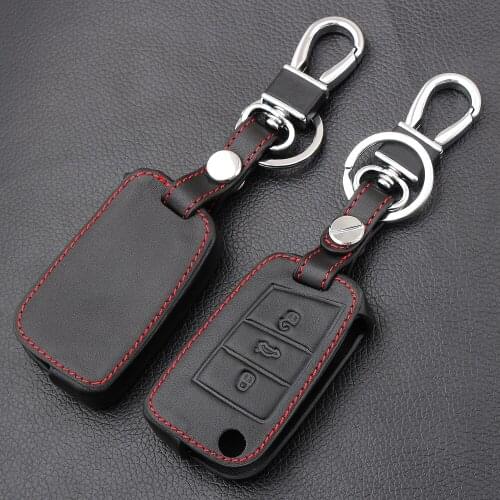 Genuine Leather Key Case Cover For VW Polo Golf 7 Tiguan for Skoda Octavia Kodiaq Karoq for SEAT Ateca Leon Ibiza 2015 2016 2017