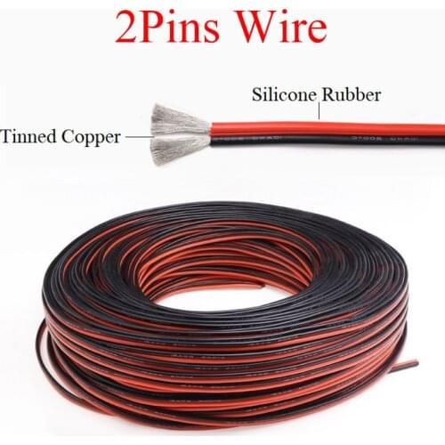 Black Red Silicone Rubber 2pins Wire Extra Soft Insulated Double Core High Temperature Electric Cable Copper LED Lamp Line