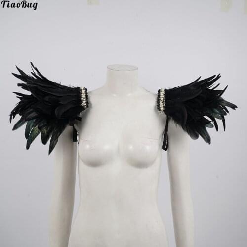 Gothic Style Natural Real Feathered Epaulet Shrug Cape With Ribbon Ties For Halloween Masquerade Parties Costume Decoration