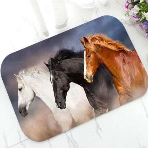 Fantastic Running Horses Horse Carpet Rug Cool Wild Life Animal Print Rubber Door Mat Doormat for Kitchen Bathroom Decoration