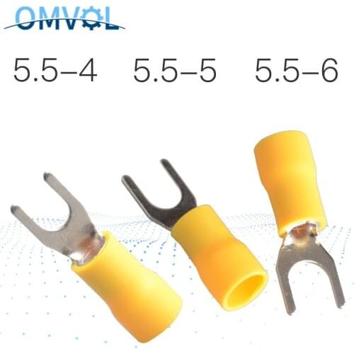 SV5.5-4 SV5.5-5 SV5.5-6 Yellow Furcate Cable Wire Connector Furcate Pre-Insulating Fork Spade 12~10AWG Wire Crimp Terminals