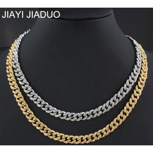 Jiayi jiaduo Miami Gold Color Rhinestone Necklace Chain Full Bling Punk Bling Charm Hiphop Jewelry