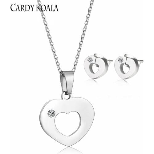 Jewelry Sets Gold Silver Color Stainless Steel Children Pendant Necklaces Geometry Stud Earrings For Women Accessories