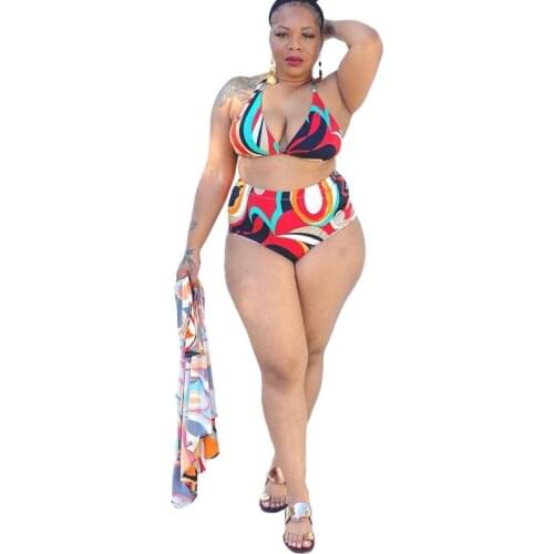 Three-Piece Plus Size Womens Swimsuit Summer New Bra + Shorts And Semi-Covered Mini Skirt Bikini Suit Swimsuit Women 4XL 5XL