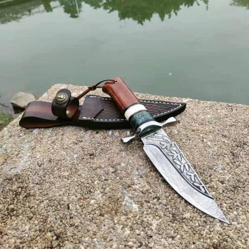 Handmade forged Damascus hunting knife fixed knife ebony handle Damascus Steel Straight knife EDC tool