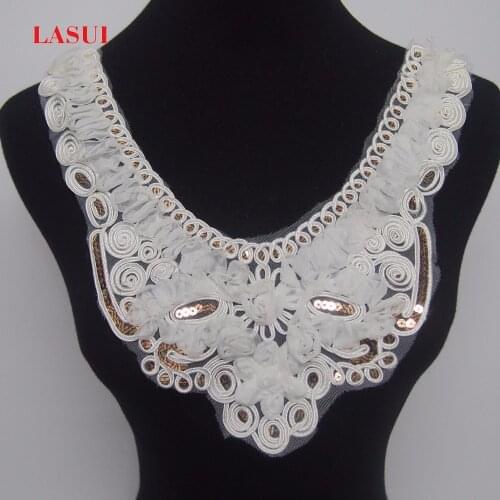 LASUI Exquisite gold sequins 3D lace collar white Chiffon mesh embroidered for DIY Fashion clothing0140