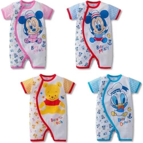 Summer Baby Romper Boy Girl Cartoon Mickey Minnie Donald Pooh Short Sleeve Jumpsuit Roupas Bebes Infant Clothes Toddler Costumes