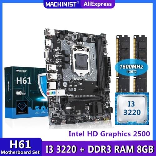H61 Motherboard LGA1155 Set Kit With Intel I3 3220 Processor DDR3 8GB(2*4GB) 1600MHz RAM memory Mico-ATX Integrated Graphics PC