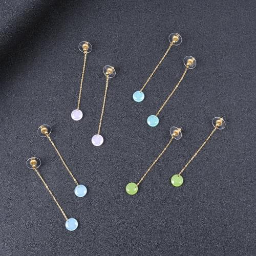 Womens Earrings crystal double-sided round cut zircon simple long exquisite Champagne Gold Earrings