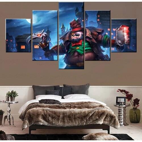 Wall Artwork 5 Panel The Night DotA 2 Pudge Hero Painting Modern Top-Rated Canvas Print Modular Picture For Living Room Decor