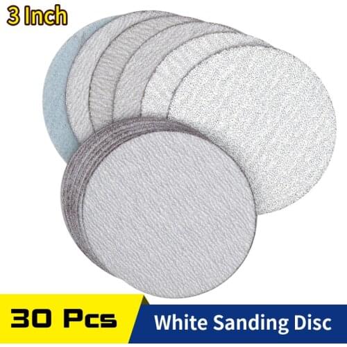 30PCS 3 Inch 75mm Sanding Discs Hook & Loop White Dry Sanding Sandpaper 60 to 1000 Grit for Wood Auto Polishing Grinding