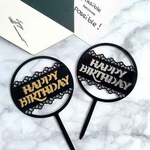 New Happy Birthday Acrylic Cake Topper Gold Hollow Double Layer Cake Topper For Kids Birthday Party Cake Decorations Baby Shower