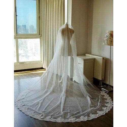 One layer lace cathedral wedding veil long veil with comb white or ivory beautiful new year vintage veil wedding accessories