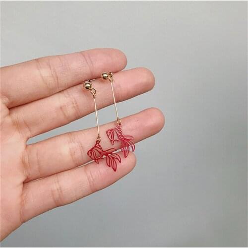 New Year Gift Lucky Red Carved Fish Dangle Earrings For Women Girls Vintage Gold Animal Earring Jewelry Gift
