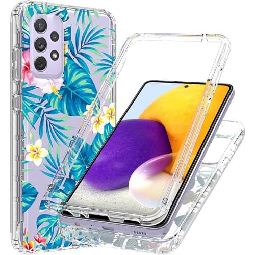 2 in 1 Clear Flower Case for Samsung Galaxy A32 4G 5G Transparent Hard PC + Soft TPU 360 Full Protective Phone Back Cover
