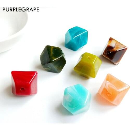 PURPLEGRAPE Fashion Vintage Acrylic Geometric Stereo Marble Pendant DIY Handmade Earrings Accessories Jewelry Beads 6 Pack