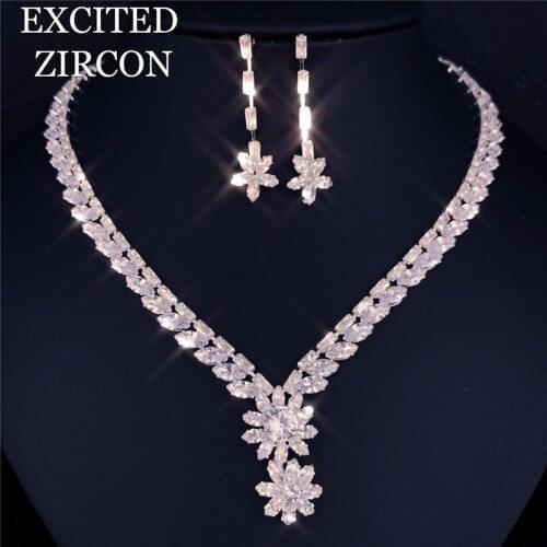 Luxury Zircon Rhinestone Necklace Earrings Princess Angela Jewelry Wedding Bride Bridesmaid Jewelry Set Valentines Day Gift