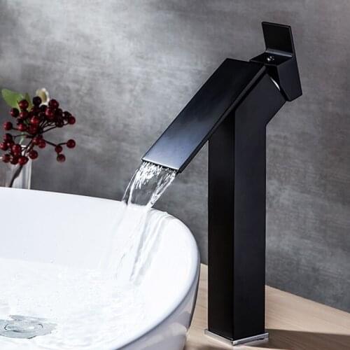 Basin Faucet Sink Faucet Cold&Hot Bathroom Faucet Brass Waterfall Black Oil Mixer Tap Brass Single Hole Mixer Deck Mounted Taps