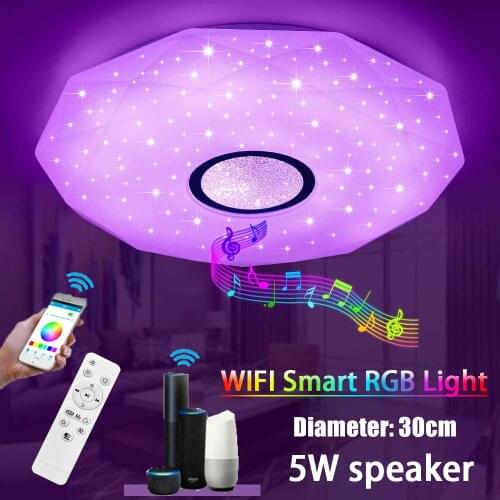 Acrylic Smart Light WIFI Player Audio 5W Speaker Control RGB LED Ceiling Light APP Bluetooth Music Light Lamp For Google/Alexa