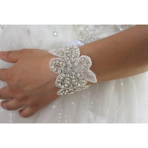 Handmade crystal beaded bridal bracelet, rhinestone wedding bracelet, flower shape style Bracelets, Cuff