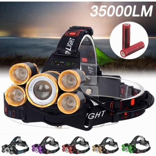 LED Headlamp 50000LM 5*T6 Headlight Head Flashlight Torch Forehead USB Rechargeable Head Lamps Outdoor Headlight Flashlight