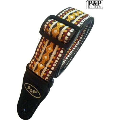 Cotton Material Vintage Acqurad Weave PU Leather Ends Bass Acoustic Electric Guitar Strap Belt