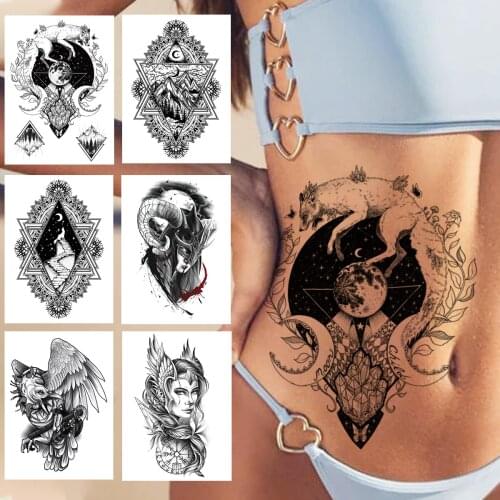 Planets Space Moon Temporary Tattoo For Women Men Kids Boys Geometry Black Warrior Tattoos Sticker Fake Devil Tatoos Cosmetic